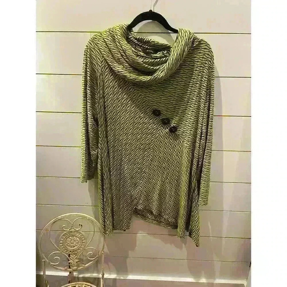 Ali Miles Artsy Geometric Boho Asymmetrical Hem Textured Cowl Tunic1 - Picture 1 of 7